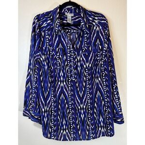 Catherine's Plus Size Royal‎ Blue Geometric Long Sleeved Blouse Size 1X